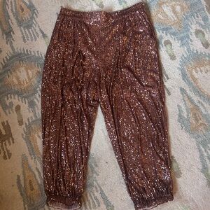 Free people Sequin Elastic Waist jogger Cropped Pants - Copper Brown